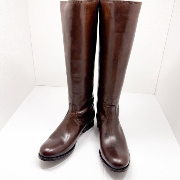 Frye Melissa Button Back Zip Tall Riding Boots Women’s 6M Dark Brown Leather - Picture 3 of 10